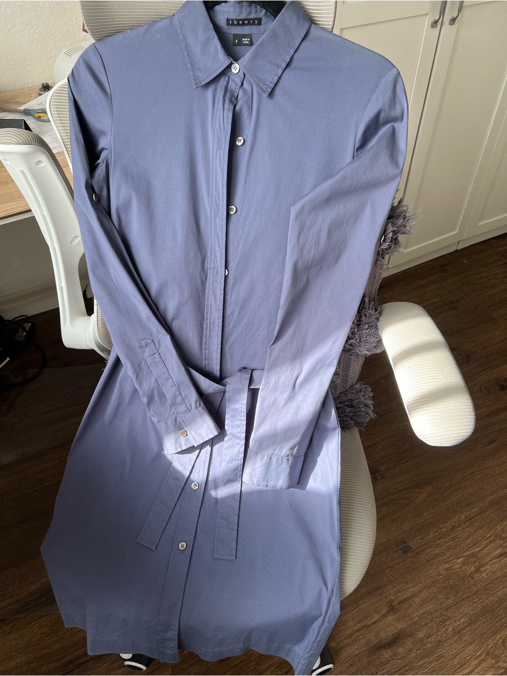 Theory Slate Blue Button-Front Midi Dress